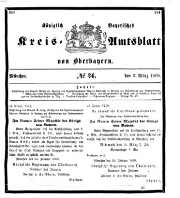 Königlich-bayerisches Kreis-Amtsblatt von Oberbayern (Münchner Intelligenzblatt) Dienstag 3. März 1868
