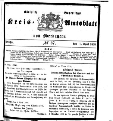 Königlich-bayerisches Kreis-Amtsblatt von Oberbayern (Münchner Intelligenzblatt) Freitag 10. April 1868