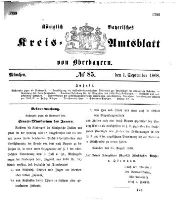 Königlich-bayerisches Kreis-Amtsblatt von Oberbayern (Münchner Intelligenzblatt) Dienstag 1. September 1868