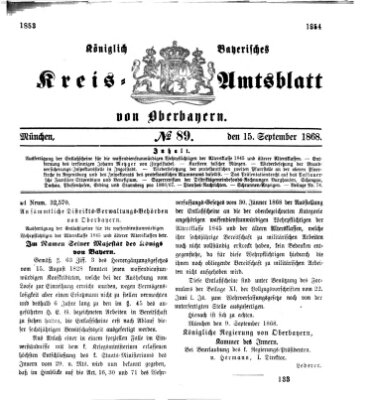 Königlich-bayerisches Kreis-Amtsblatt von Oberbayern (Münchner Intelligenzblatt) Dienstag 15. September 1868