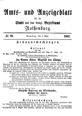 Amts- und Anzeigenblatt für die Stadt und das Königl. Bezirksamt Rothenburg Samstag 9. März 1867