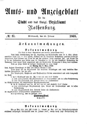 Amts- und Anzeigenblatt für die Stadt und das Königl. Bezirksamt Rothenburg Mittwoch 26. Februar 1868