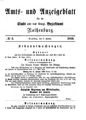 Amts- und Anzeigenblatt für die Stadt und das Königl. Bezirksamt Rothenburg Samstag 9. Januar 1869