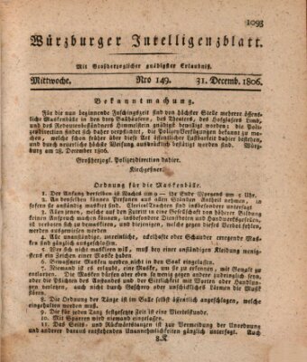 Würzburger Intelligenzblatt Mittwoch 31. Dezember 1806