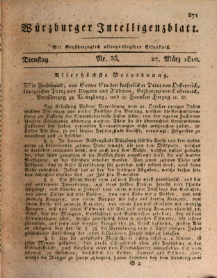 Würzburger Intelligenzblatt Dienstag 27. März 1810