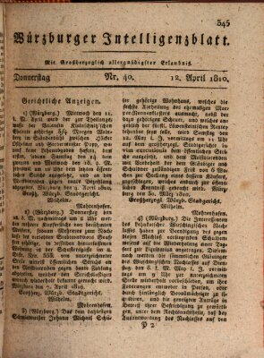 Würzburger Intelligenzblatt Donnerstag 12. April 1810