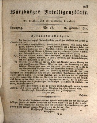 Würzburger Intelligenzblatt Dienstag 26. Februar 1811