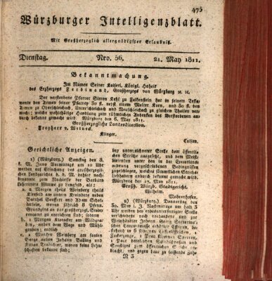 Würzburger Intelligenzblatt Dienstag 21. Mai 1811