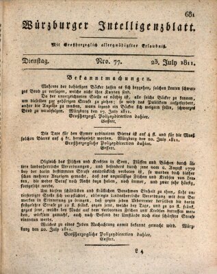 Würzburger Intelligenzblatt Dienstag 23. Juli 1811
