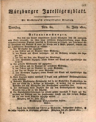 Würzburger Intelligenzblatt Dienstag 30. Juli 1811