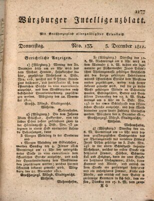 Würzburger Intelligenzblatt Donnerstag 5. Dezember 1811