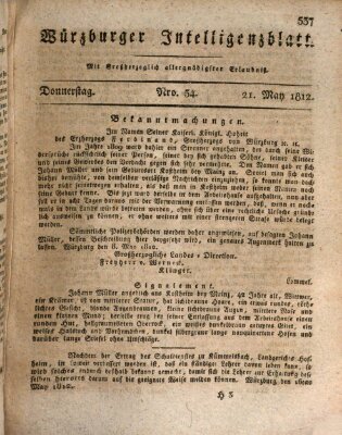 Würzburger Intelligenzblatt Donnerstag 21. Mai 1812