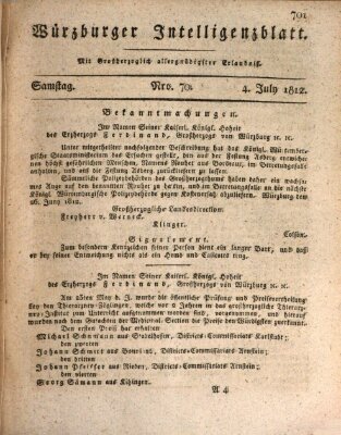 Würzburger Intelligenzblatt Samstag 4. Juli 1812