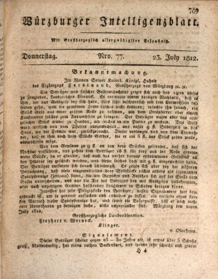 Würzburger Intelligenzblatt Donnerstag 23. Juli 1812