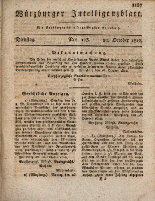 Würzburger Intelligenzblatt Dienstag 20. Oktober 1812