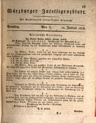 Würzburger Intelligenzblatt Dienstag 12. Januar 1813