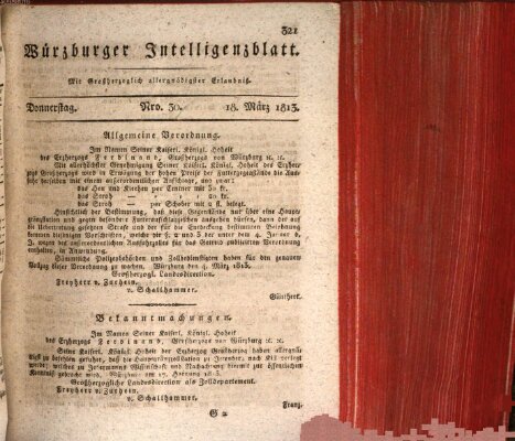 Würzburger Intelligenzblatt Donnerstag 18. März 1813