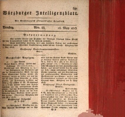Würzburger Intelligenzblatt Dienstag 18. Mai 1813