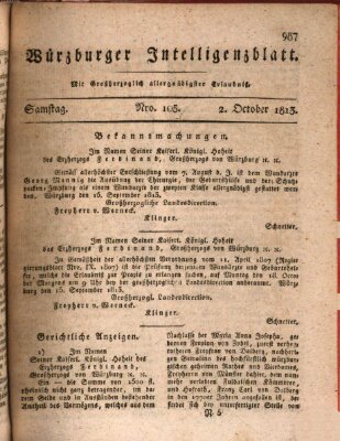 Würzburger Intelligenzblatt Samstag 2. Oktober 1813