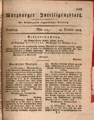 Würzburger Intelligenzblatt Samstag 16. Oktober 1813