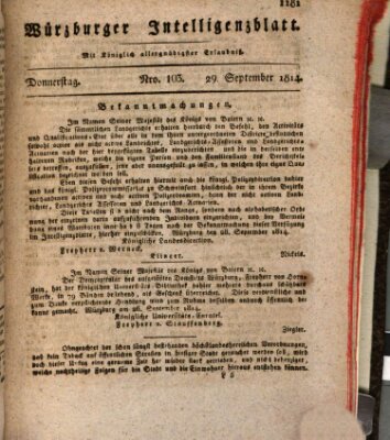 Würzburger Intelligenzblatt Donnerstag 29. September 1814