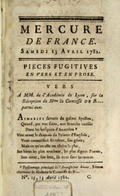 Mercure de France Samstag 13. April 1782