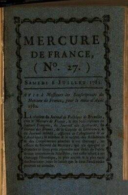 Mercure de France Samstag 6. Juli 1782