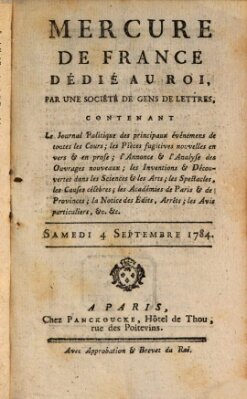 Mercure de France Samstag 4. September 1784