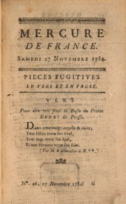 Mercure de France Samstag 27. November 1784