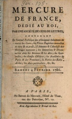 Mercure de France Samstag 4. Februar 1786