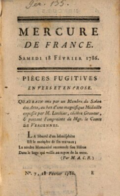 Mercure de France Samstag 18. Februar 1786