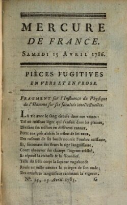 Mercure de France Samstag 15. April 1786