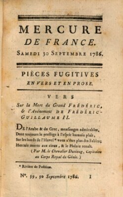 Mercure de France Samstag 30. September 1786