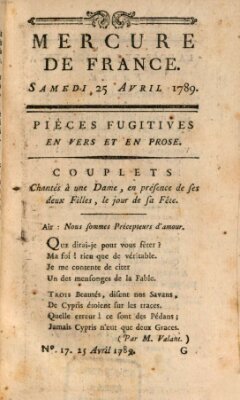 Mercure de France Samstag 25. April 1789