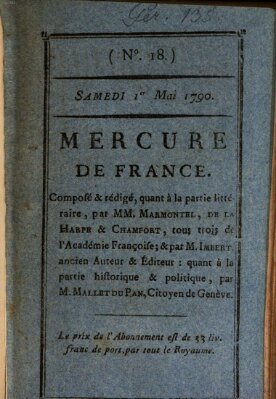 Mercure de France Samstag 1. Mai 1790