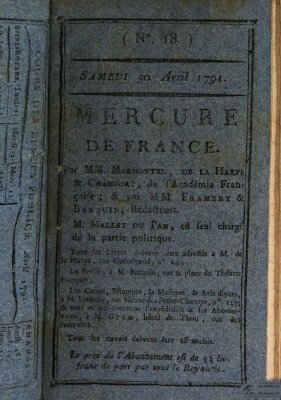 Mercure de France Samstag 30. April 1791