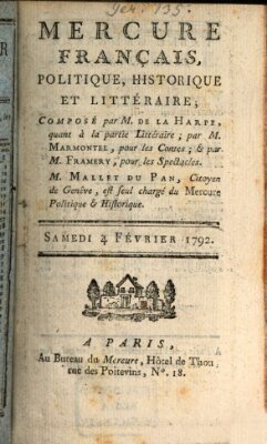 Mercure de France Samstag 4. Februar 1792