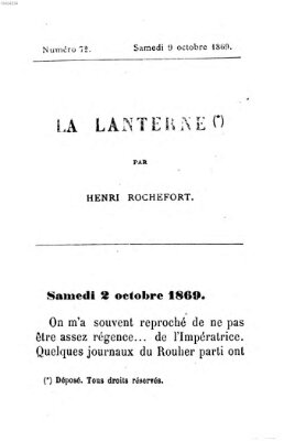 La lanterne Samstag 9. Oktober 1869