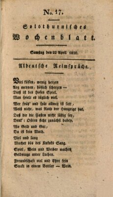 Solothurnisches Wochenblatt Samstag 22. April 1820