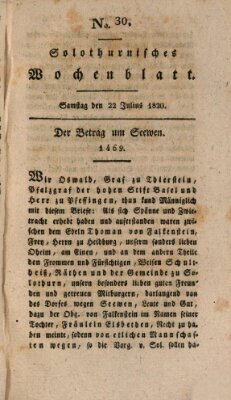 Solothurnisches Wochenblatt Samstag 22. Juli 1820