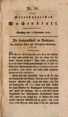 Solothurnisches Wochenblatt Samstag 2. September 1820