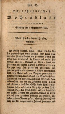 Solothurnisches Wochenblatt Samstag 5. September 1829