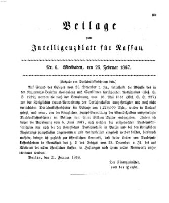 Intelligenzblatt für Nassau (Herzoglich-nassauisches allgemeines Intelligenzblatt) Mittwoch 26. Februar 1868
