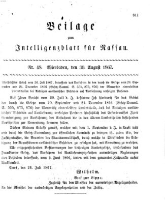 Intelligenzblatt für Nassau (Herzoglich-nassauisches allgemeines Intelligenzblatt) Freitag 30. August 1867