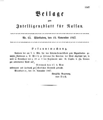 Intelligenzblatt für Nassau (Herzoglich-nassauisches allgemeines Intelligenzblatt) Dienstag 19. November 1867