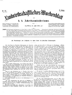 Landwirthschaftliches Wochenblatt des K.K. Ackerbauministeriums in Wien Freitag 24. Juni 1870