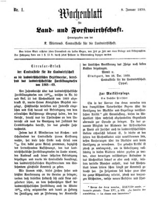 Wochenblatt für Land- und Forstwirthschaft Samstag 8. Januar 1870