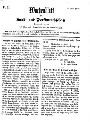 Wochenblatt für Land- und Forstwirthschaft Samstag 25. Juni 1870