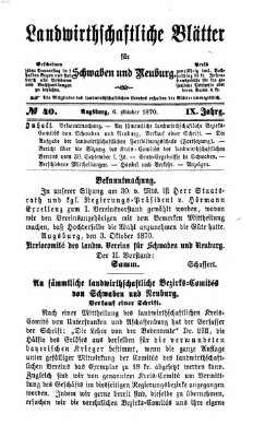 Landwirtschaftliche Blätter für Schwaben und Neuburg Donnerstag 6. Oktober 1870