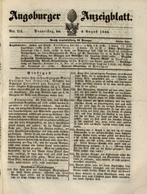 Augsburger Anzeigeblatt Donnerstag 6. August 1846